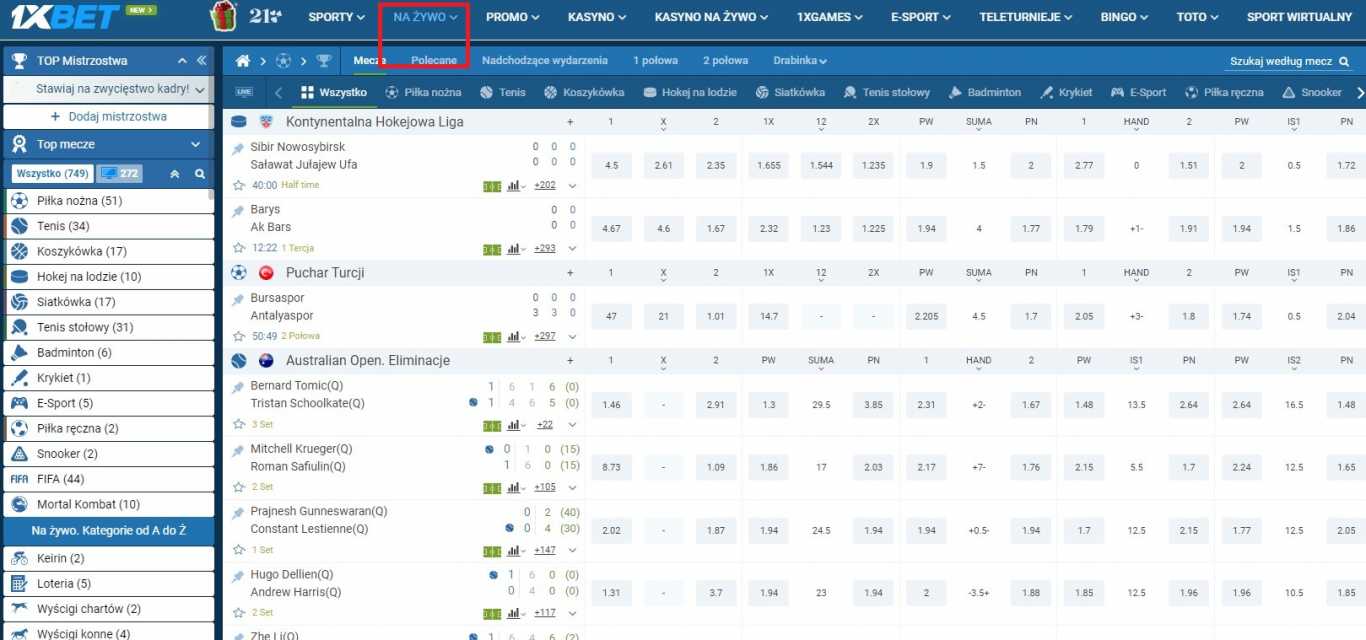 1xBet na zywo